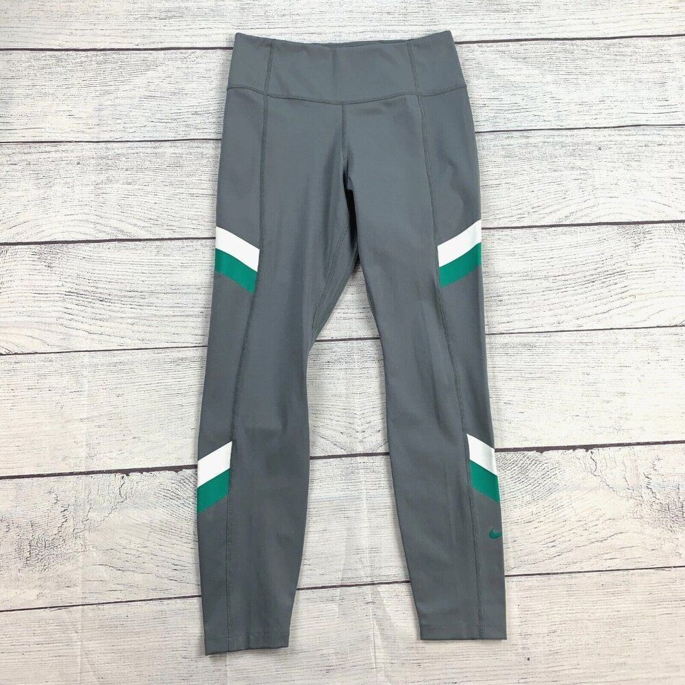 Nike Leggings sz M Mid Rise Tight Fit 7/8 Length Gray Green 25.5" Inseam New NWT